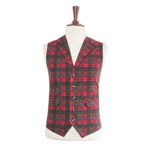 Mens 46R Wool Vest Red Green Blue Tartan Plaid Waistcoat Wedding Party Formal